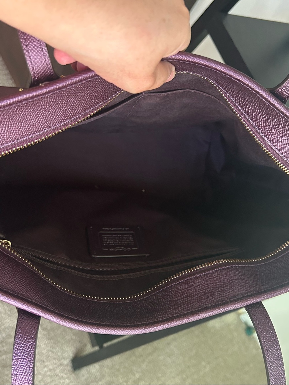 Coach Shimmery Purple Station Tote, gold hardware, original hang tag! - Picture 5 of 8